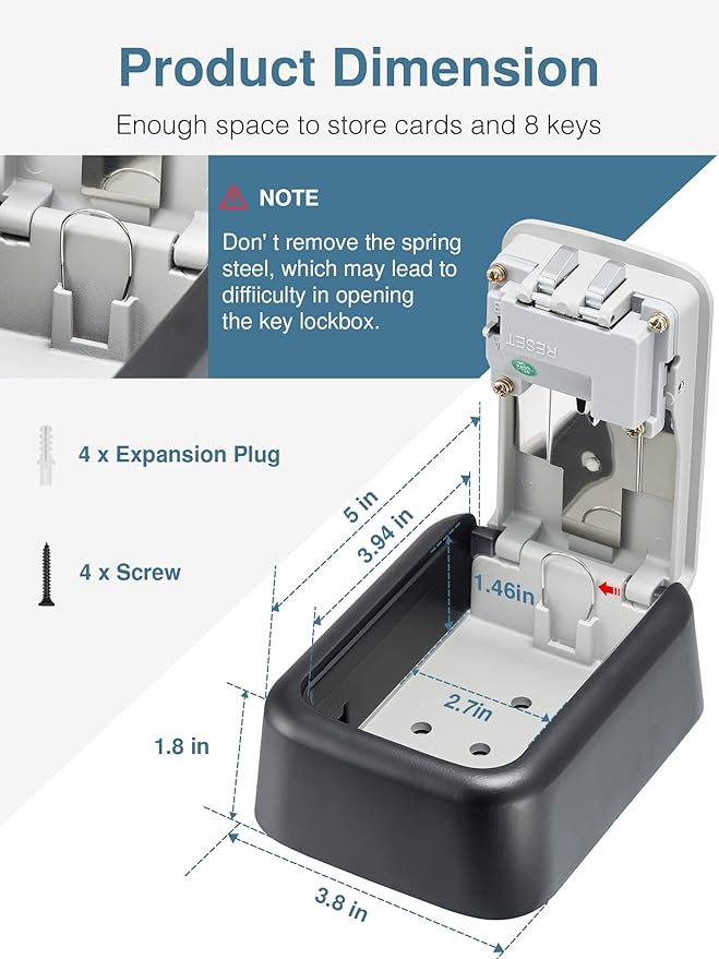 Puroma Security Key Lock Box, 4-Digit Combination Waterproof Key Storage Lockbox Wall Mount 5 Key Large Capacity for House, Special Car Key, ID Card (Black & Gray)