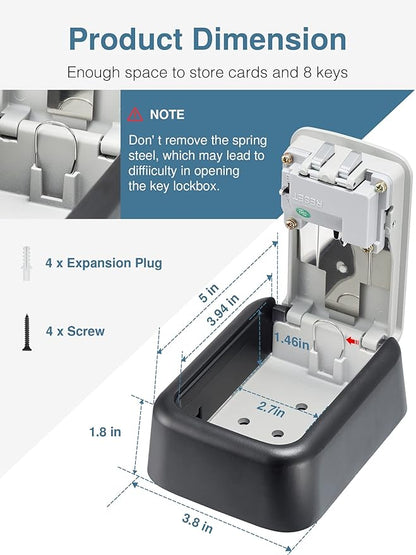 Puroma Security Key Lock Box, 4-Digit Combination Waterproof Safe Storage Lockbox with Code Wall Mount Large Capacity for Outdoor Outside House Dorm Office ID Card (4 Pack, Black & Gray)