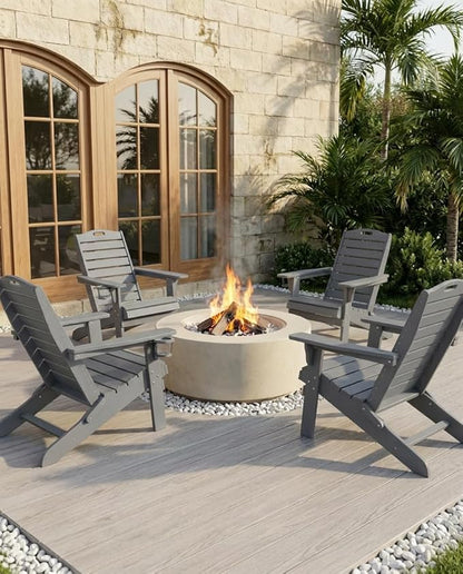 Adjustable Adirondack Chairs Set of 6 with Retractable Ottoman, HDPE Folding Adirondack Chair with Cup Holders, Weather Resistant for Backyard, Poolside & Fire Pit (Grey)