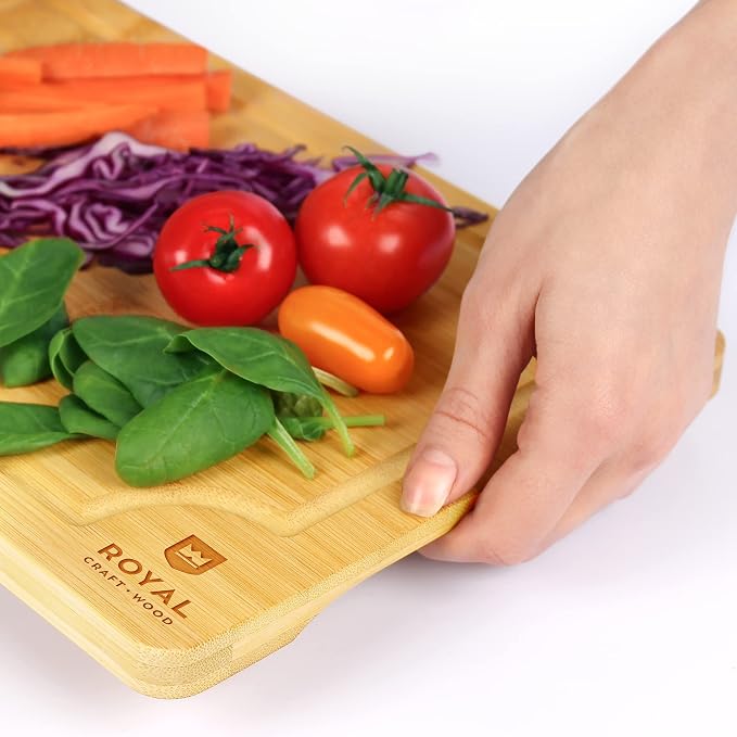 ROYAL CRAFT WOOD Bamboo Cutting Board with Juice Groove - Kitchen Chopping Board for Meat Cheese and Vegetables, Heavy Duty Serving Tray