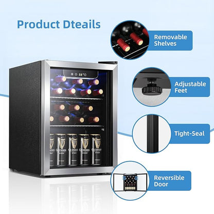 Antarctic Star 1.7 Cu.Ft Beverage Cooler for Up to 68 Cans, Compact Drink Fridge with Stainless Steel Glass Door, Digital Display and Electronic Temperature Control, Silver