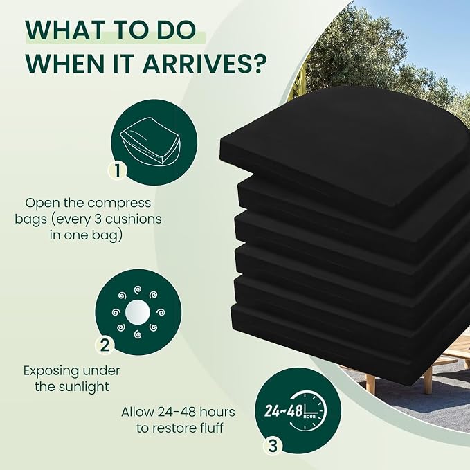 HARBOREST Outdoor Chair Cushions Set of 6, Water Resistant Patio Chair Cushions with Ties, Outdoor Seat Cushions for Patio Furniture, 17"x16"x2", Black