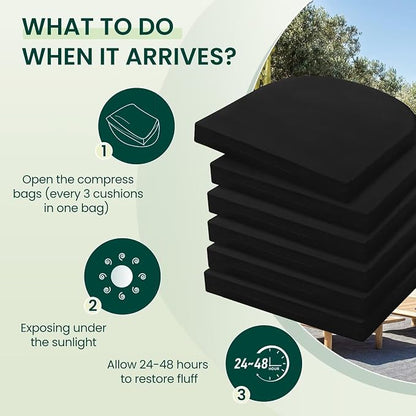 HARBOREST Outdoor Chair Cushions Set of 6, Water Resistant Patio Chair Cushions with Ties, Outdoor Seat Cushions for Patio Furniture, 17"x16"x2", Black