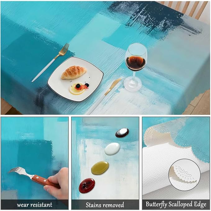 Swono Marble Tablecloth Abstract Turquoise Grey Painting Rectangular Tablecloth Washable Table Cloth Kitchen Dining Room Table Cover for Party Dinner 50x72 Inch Tablecloths