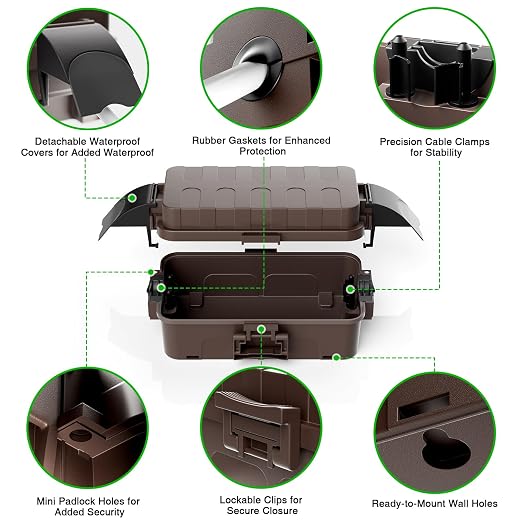 Flemoon IP55 Small Outdoor Electrical Box Waterproof, for Power Strip | Inner 5.9 x 3.2 x 1.8inch, Extension Cord Cover with Detachable Awning Covers for Plug, Outlet, Holiday Lights, Brown