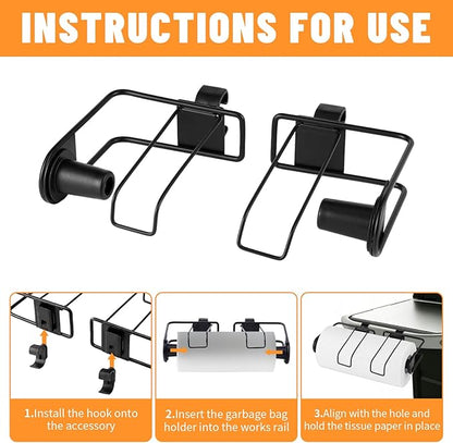 Organizer Kit for Weber Grills Includes Paper Towel Holder Garbage Bag Holder Condiment Caddy and Four Tool Hooks, Grill Accessories for Weber Side Rail
