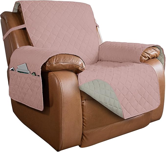 PureFit Reversible Recliner Chair Covers Couch Covers for Dogs, 28 in | Pink/Beige, Water Resistant Couch Protector, Washable Pet Couch Cover with Non Slip and Elastic Straps For Kids
