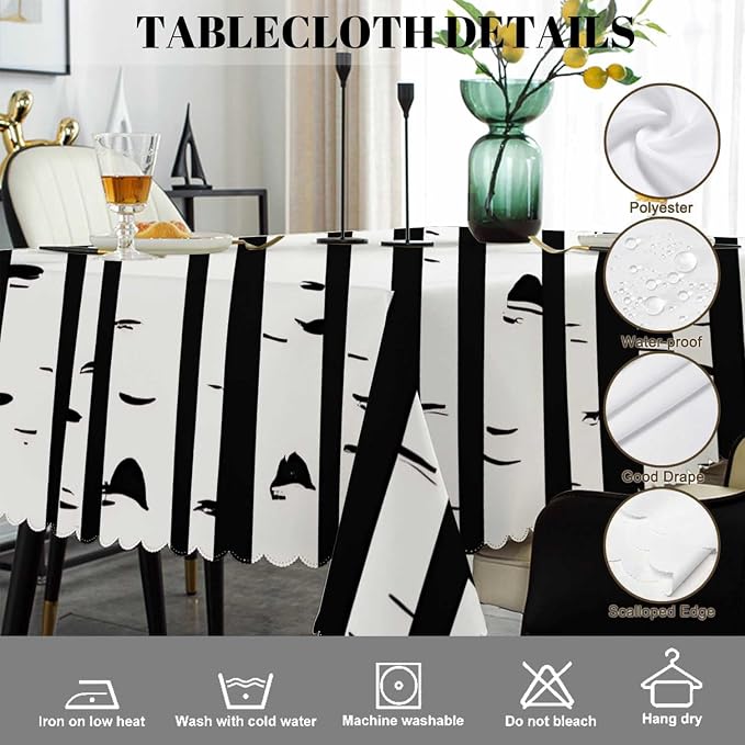 Swono Tablecloth 52"X70" Birch Trees, Black and White Birch Forest Rectangle Table Cover Anti-Oil Tablecloth for Dining Tables, Parties, Wedding and Banquet Decoration