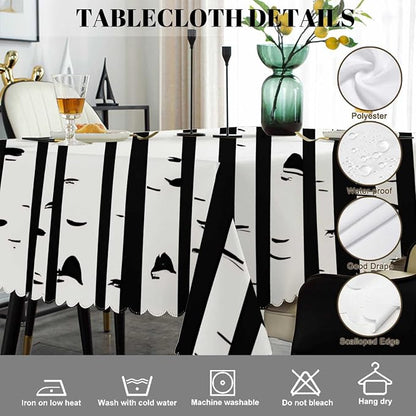 Swono Tablecloth 52"X70" Birch Trees, Black and White Birch Forest Rectangle Table Cover Anti-Oil Tablecloth for Dining Tables, Parties, Wedding and Banquet Decoration