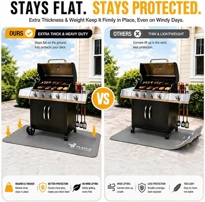 FLASLD Heavy-Duty Multi-Purpose Fireproof 24 X 42 inches Floor Mat for Indoor or Outdoor Use, Grill Pad for Fireplace, Kitchen Stove, CookTop and Hearth, Premium Deck and Patio Grill Mat, Gray