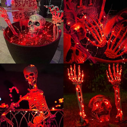 QITONG 2 Pack Halloween Solar Fairy Lights, Each 66ft 200 LED Red String Light Outdoor Waterproof, 8 Modes Silver Wire Christmas Twinkle Mini Lights