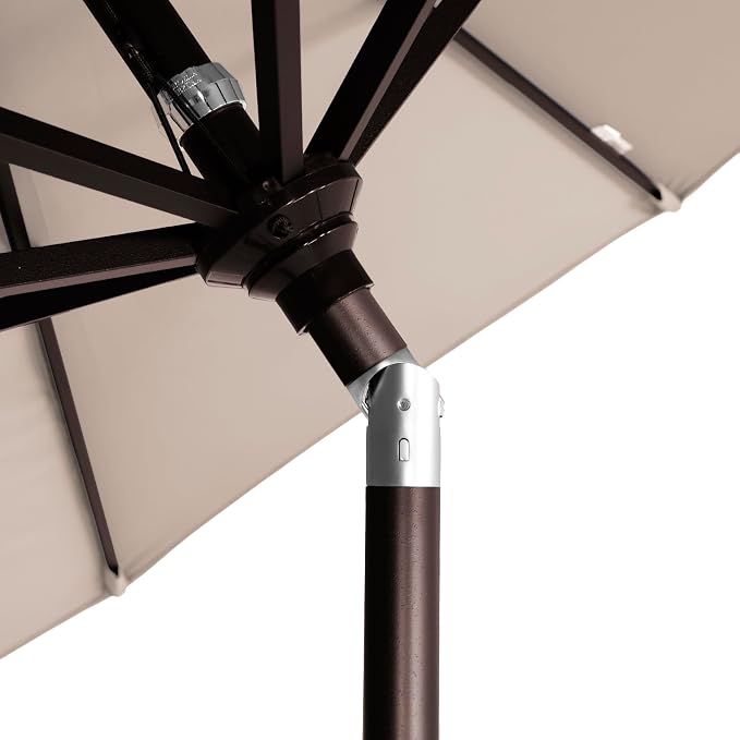 California Umbrella 12-Year-Non-Fading, 9Ft Premium Sunbrella Patio Umbrella, Hand-Crank, Button-Tilt, Bronze Frame, Taupe Fabric