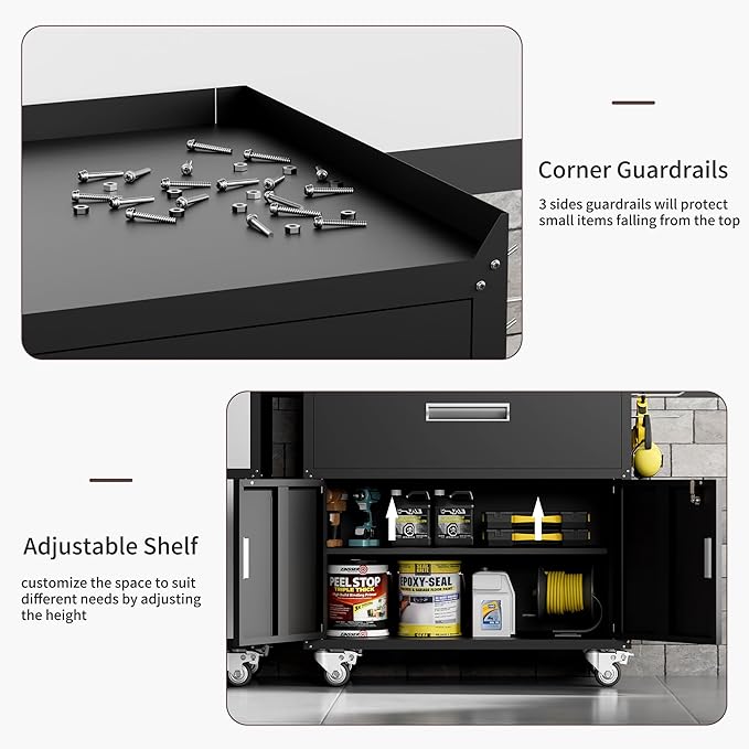 LCAOPC Metal Garage Storage Cabinet with Wheels, Lockable Rolling Tool Chest with Wheels, Tool Cabinet on Wheels, Metal Rolling Utility Cabinet for Home, Office, Garage and Workshop, Black