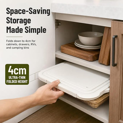 BBQ Prep Tub,16L Collapsible Cutting Board with Locking Lid, White for Camp | Foldable Marinating Basin, Leak-Resistant Edges, Space-Saving Storage, For Camping, Picnic, Tailgate, RV, Backyard Grilling