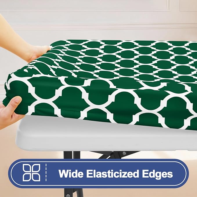 Smiry 2 Pack Rectangle Table Cloth 4 Foot, Waterproof Elastic Fitted Tablecloths, Windproof Washable Polyester Table Cover for Picnic, Camping, Outdoor (Emerald Green, 30"x48")