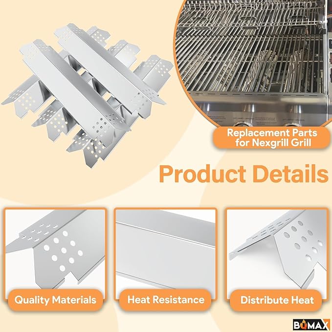 BQMAX Grill Parts for Nexgrill 5 Burner Gas Grill 720-0888 720-0888A 720-0888N, Cooking Grate, Heat Plates Shield and Burner for Nexgrill 5 Burner Replacement Parts for 720-0888 Nexgrills Part