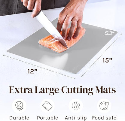 Cooler Kitchen Extra Thick Flexible Plastic Cutting Board Mats with Food Icons & EZ-Grip Waffle Back, (Set of 6) Dishwasher Safe