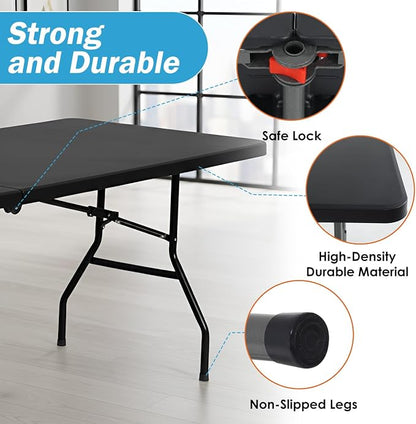 PayLessHere Folding Table Plastic Picnic Table for Parties Wedding Camping Office with Carrying Handle (Black, 8 FT)