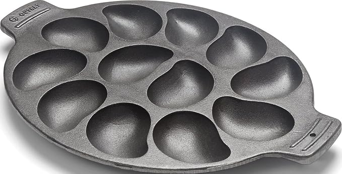 Outset Cast Iron Oyster Grill Pan, 12 Cavities, Black Oyster BBQ and Serving Pan | Grill & Serve Oysters In One Pan | 12 Capacity Oyster Tray & Plate | Oven, Grill & Stovetop Safe | Durable Cast Iron Platter
