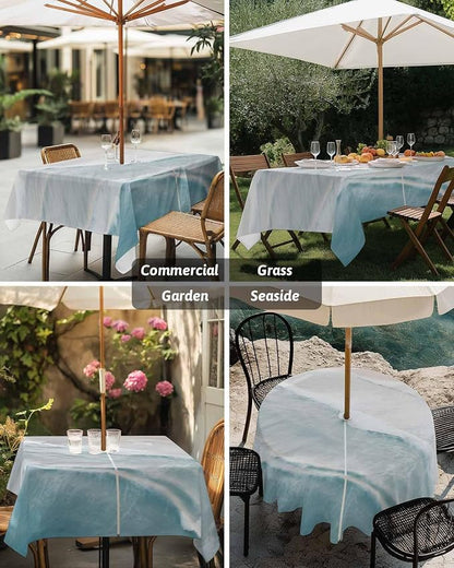 Summer Beach Outdoor Tablecloth - 60x84 Inch Rectangle Dining Table Cover, Coastal Ocean Nautical Seaside Aqua Beige Waterproof Outdoor Table Cloth with Umbrella Hole & Zipper for Picnic/Patio/Party