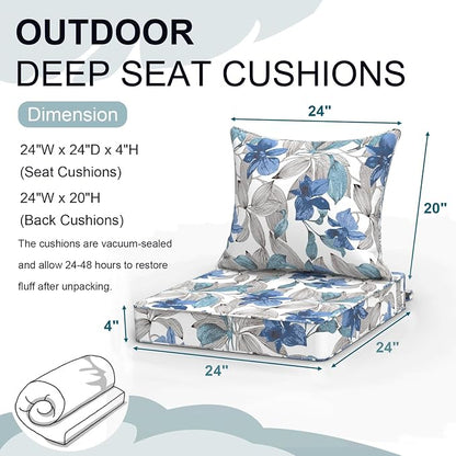 DYTXIII Outdoor Deep Seat Cushion Set, Water Repellent 24"x24" Patio Thick Cushions Replacement with Seat & Back Pillow for Patio Sofa, Wicker Chair, Couch - Clemens Noir Blue