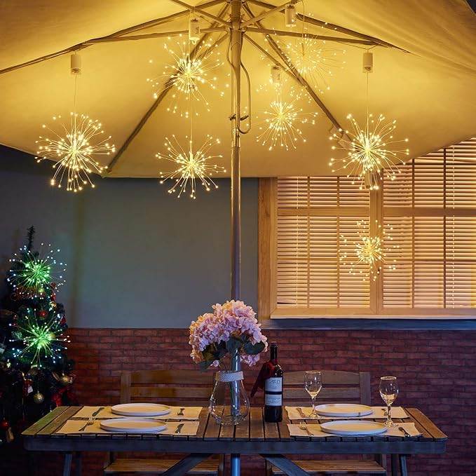 FOOING 4 Pack Firework Lights Led Copper Wire Star String Lights 8 Modes Battery Operated Fairy Lights with Remote,Wedding Decorative Hanging Lights for Party Patio Garden Decoration