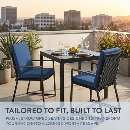 California Umbrella Outdoor Dining Chair, Set of 2 Patio Seat Cushions, 20 x 40 Inch, Premium Outdoor Memory Foam, Fade Resistant, Sunbrella Fabric, Fabric Ties, Regatta