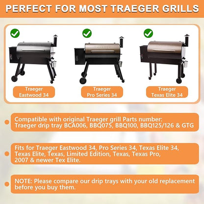 BCA006 Upgraded Drip Tray for Traeger Drip Pan Grill Replacement Parts Pro Series 34 Accessories, Eastwood 34, Texas Elite 34, Texas Elite, Limited Edition, Texas Pro, BBQ075, BBQ100, BBQ125/126 & GTG