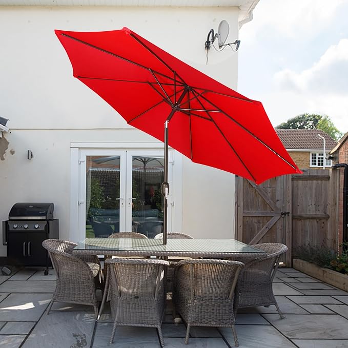 9' Outdoor Patio Umbrella, Outdoor Table Umbrella, Yard Umbrella, Market Umbrella with 8 Sturdy Ribs, Push Button Tilt and Crank