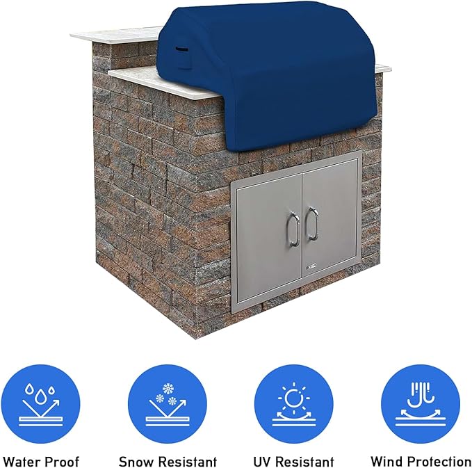 Covers & All Built-in Grill Cover for Outdoor Grill – Heavy Duty 18 oz Waterproof Built-in BBQ Grill Cover, PVC-Coated Polyester with Elastic Hem for Snug Fit (57 x 27 x 26 inches, Blue)