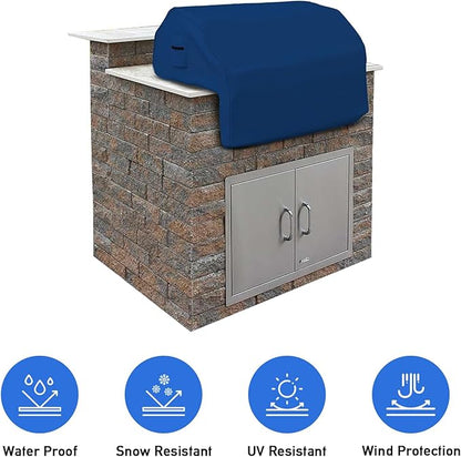 Covers & All Built-in Grill Cover for Outdoor Grill – Heavy Duty 18 oz Waterproof Built-in BBQ Grill Cover, PVC-Coated Polyester with Elastic Hem for Snug Fit (32 x 26 x 24 inches, Blue)
