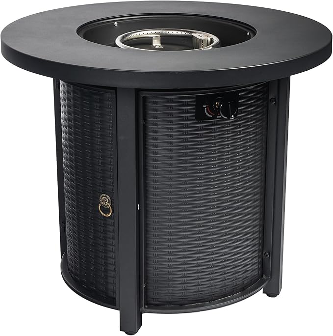KEIKI 30 Inch Round Propane Fire Pit Table, Circular Outdoor Gas Firepit for Patio Balcony, 50000 BTU Steel Heater with Lava Rocks and Lid