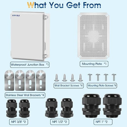 Waterproof Outdoor Project ABS Plastic Junction Box IP67 Weatherproof Dustproof Enclosure with Hinged Cover, Mounting Plate,Wall Brackets for Power Project (15.7"x11.8"x7.1")