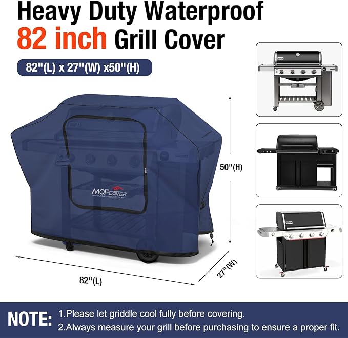 Exclusive Foldable 82 inch Grill Cover, 600D Heavy Duty XXL Outdoor BBQ Cover for 6 Burners Grill Weber Nexgrill CharBroil Monument, Blue
