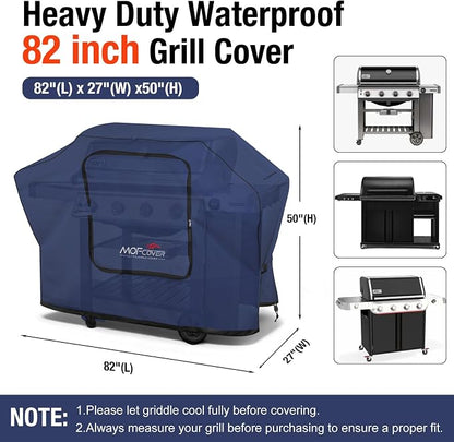 Exclusive Foldable 82 inch Grill Cover, 600D Heavy Duty XXL Outdoor BBQ Cover for 6 Burners Grill Weber Nexgrill CharBroil Monument, Blue