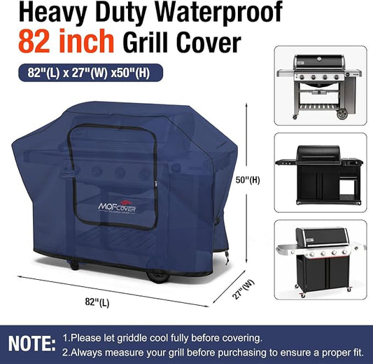 Exclusive Foldable 82 inch Grill Cover, 600D Heavy Duty XXL Outdoor BBQ Cover for 6 Burners Grill Weber Nexgrill CharBroil Monument, Blue