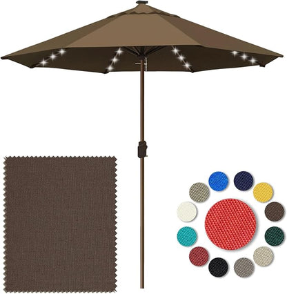 Eurmax USA 10-Year-Non-Fading 10FT Outdoor Patio Market Umbrella with LED Lights,UPF50+ UV Resistant,Heavy Duty Commercial Grade,Crank Lift Design,Windproof Vented Top for Garden,Pool,Deck,Chestnut