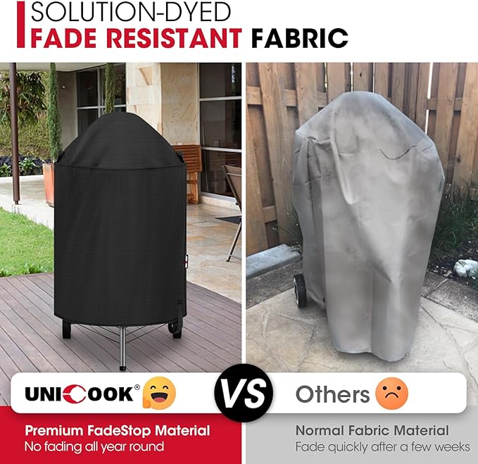 Unicook Round Kettle Grill Cover Compatible with Weber 22 Inch Charcoal Grill, Waterproof Vinyl Exterior with Polyester Lining, Outdoor Charocoal BBQ Smoker Cover, Compared to Weber 7176