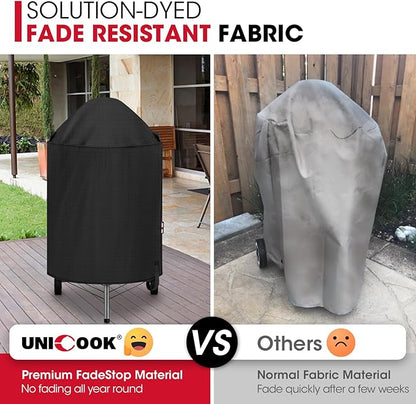 Unicook Round Kettle Grill Cover Compatible with Weber 22 Inch Charcoal Grill, Waterproof Vinyl Exterior with Polyester Lining, Outdoor Charocoal BBQ Smoker Cover, Compared to Weber 7176