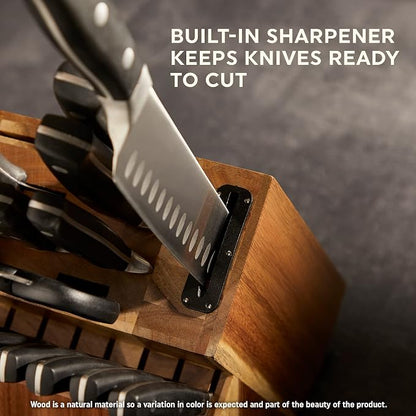 Chicago Cutlery Insignia Triple Rivet Poly (18-PC) Kitchen Knife Block Set With Wooden Block & Built-In Sharpener, Black Ergonomic Handles and Sharp Stainless Steel Professional Chef Knife Set | Black Ergonomic Handles and Sharp Stainless Steel