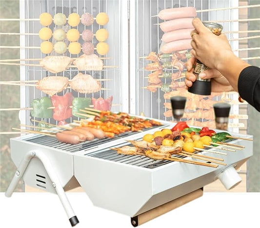 EKsma Portable Foldable Outdoor Charcoal Grill for Grilling Charcoal Grill for Grilling Meat, Fish and Vegetables(White)