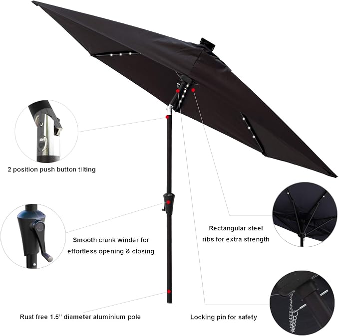 C-Hopetree 9 ft Half Round Outdoor Patio Market Wall Umbrella with Solar LED Lights and Tilt