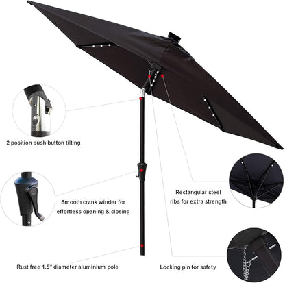 C-Hopetree 9 ft Half Round Outdoor Patio Market Wall Umbrella with Solar LED Lights and Tilt