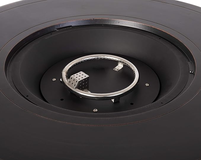 Fire Sense 62373 Florence Woven Aluminum Convertible Gas Fire Pit Table 55,000 BTU Multi-Functional Outdoor with Fire Bowl Lid, Nylon Weather Cover & Clear Fire Glass - Bronze Finish - Round - 44"