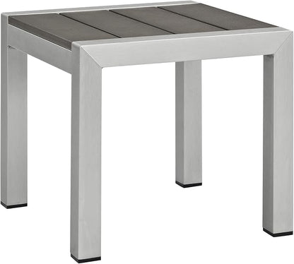 Modway Shore Aluminum and Rattan Outdoor Patio Chaise Lounge Chair and Side Table Set in Silver Gray (Pack of 1)