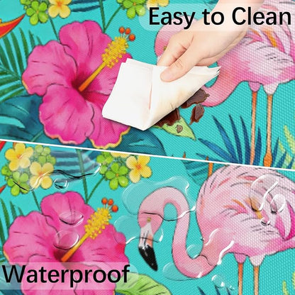 Tropical Flamingo Outdoor Round Fitted Tablecloth with Umbrella Hole and Zipper, 36"-44" Elastic Patio Table Cloth Oil-Proof Waterproof Patio Table Cover for Picnic Party Camping