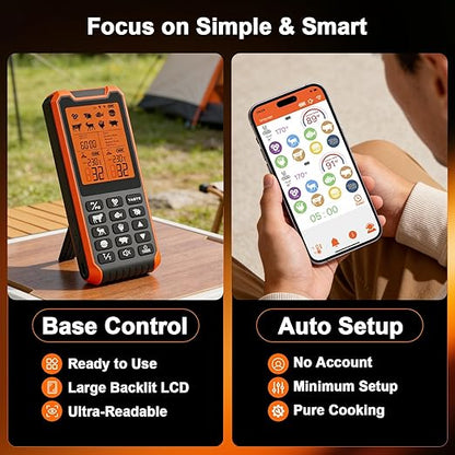 HOPEPOP Bluetooth Wireless Meat Thermometer Digital - NIST Certified Accuracy, Food Thermometer for Cooking with Standalone Base & App Control, 2 Meat Probes for Grill BBQ Smoker Oven (Orange)