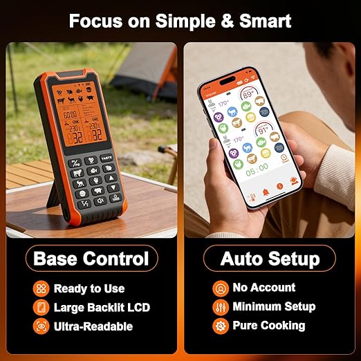 HOPEPOP Bluetooth Wireless Meat Thermometer Digital - NIST Certified Accuracy, Food Thermometer for Cooking with Standalone Base & App Control, 2 Meat Probes for Grill BBQ Smoker Oven (Orange)