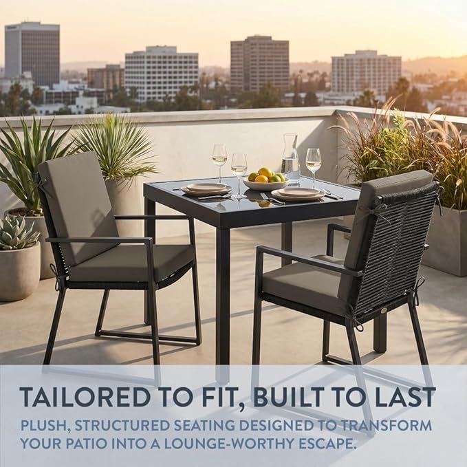 California Umbrella Outdoor Dining Chair, Set of 2 Patio Seat Cushions, 20 x 40 Inch, Premium Outdoor Memory Foam, Fade Resistant, Sunbrella Fabric, Fabric Ties, Taupe