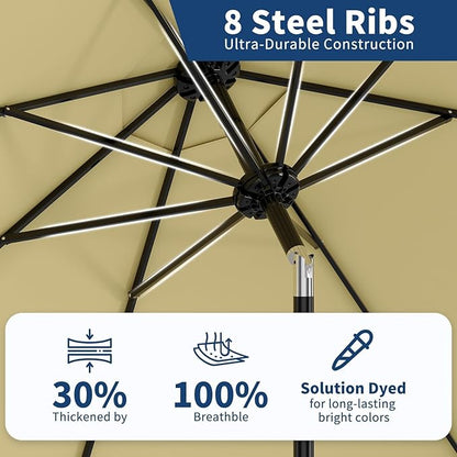 Garvee 9 ft Patio Umbrella - 8 Sturdy Ribs Outdoor Table Umbrella with Crank Lift & Push Button Tilt - Market Umbrella for Pool, Deck, Yard, Garden- Beige